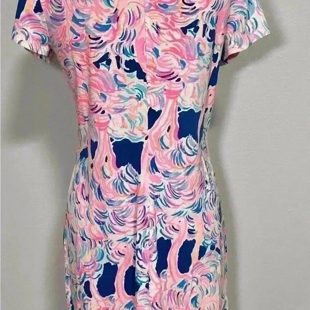 Lilly Pulitzer Tunic Dress XS Pink Blue Flamingo Tropical Print Short Sleeve